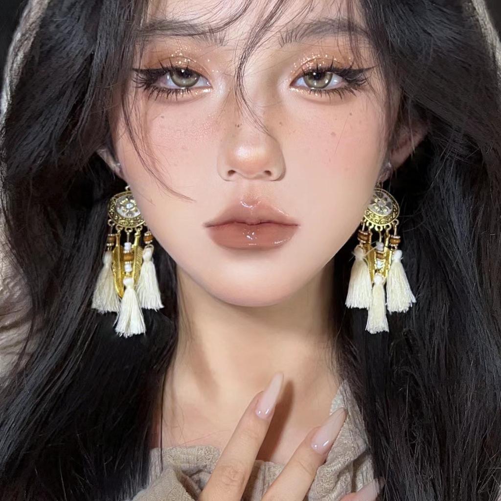 Seaside Vacation Retro Ethnic Style Handmade Fringed Earrings Femininity Yunnan Miao Versatile Long Earrings