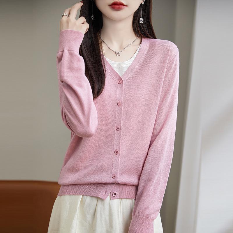 Women's 2025 V-Neck Knitted Cardigan & Sweater Set, Spring/Autumn Style, Short and Lightweight.
