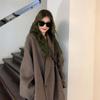 Elegant Woolen Trench Coats Winter Women Vintage Windbreakers Jackets Mid-Length Loose Turn-Down Collar  Cardigans
