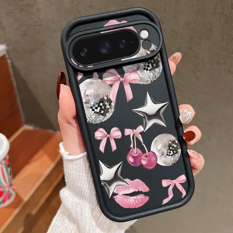 For Google Pixel 10 Pro XL Case Cherry Bowknots Lips Disco Ball Pattern Shockproof Bumper Silicone Cover For Pixel 9A 9 8 7 Pro 8A 7A