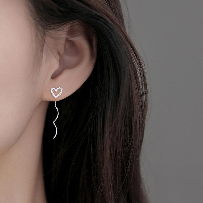 Fashion Long Hollow Heart-shaped Love Wave Earrings Earrings Japanese and Korean Version Student Temperament Earrings Accessories Women