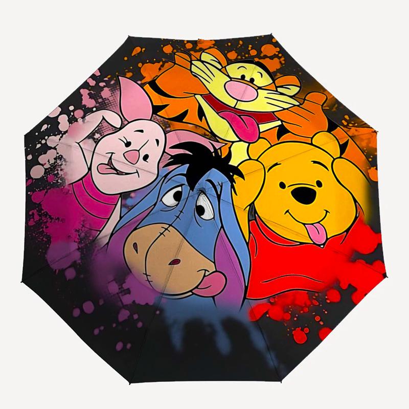 Ombrello da Viaggio a Tema Winnie the Pooh e Amici - 8 Stecche, Apertura e Chiusura Automatiche, Design Pieghevole Portatile, Ombrello Compatto ed Elegante