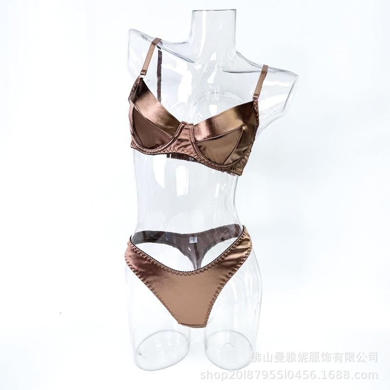 Womens Sheer Satin Lace Bra Set With Full Coverage Support Thin Molded Cup Adjustable Straps Plus Size Available