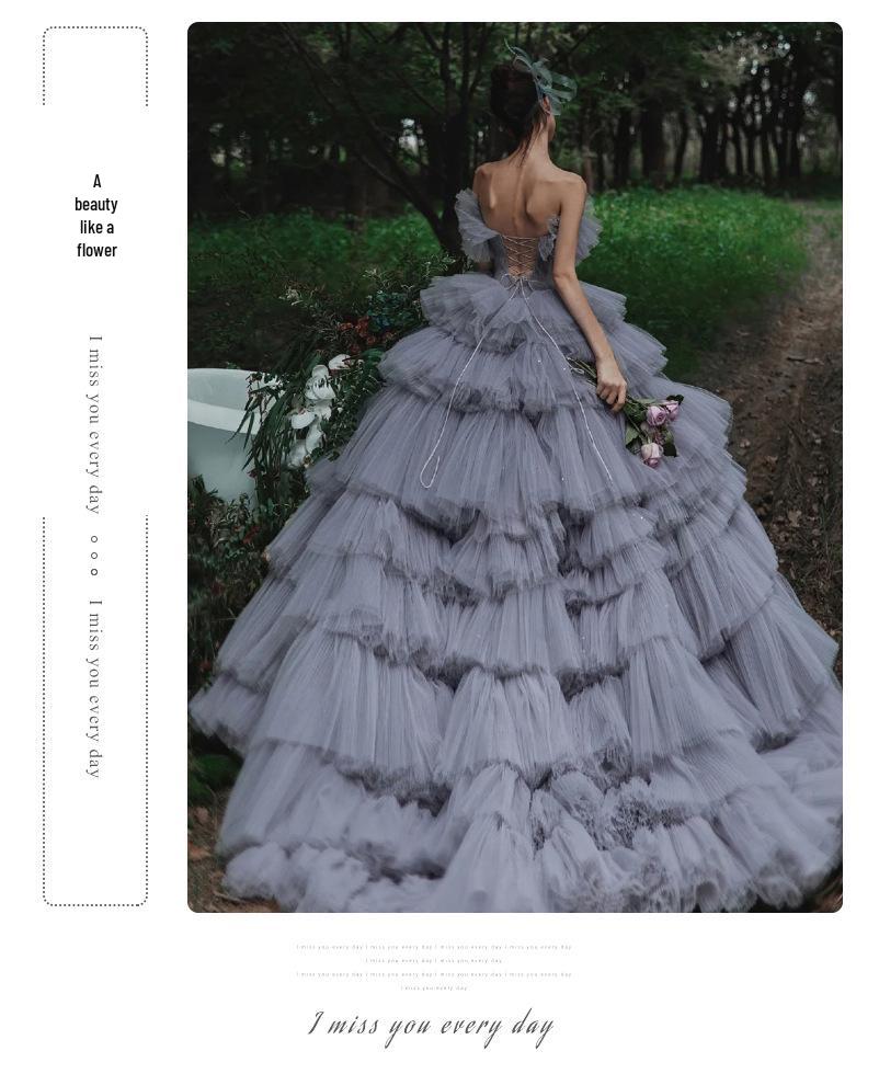 2025 Evening Wedding Dress: Studio Yarn, Outdoor Trailing Cake Skirt, Mori Style Travel Photography Gown
