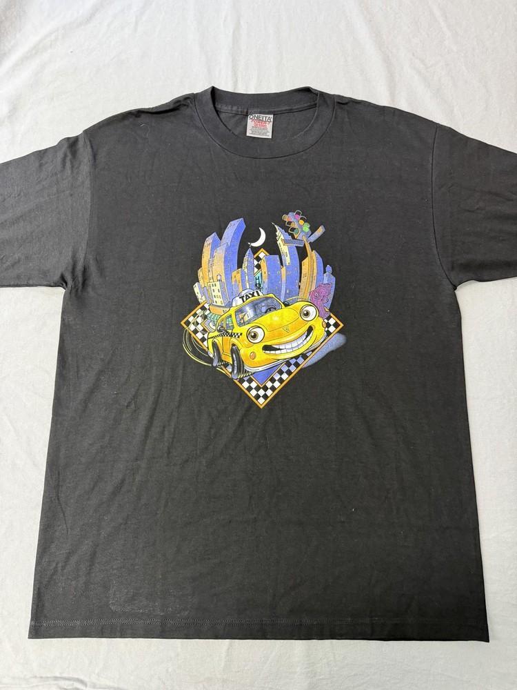 Y2K 90s The Chevron Cars T-shirt Taxi Cartoon City - L Unisex T-Shirt