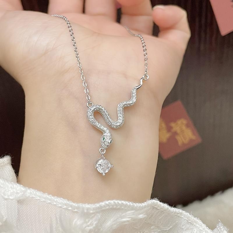 New 925 Silver 5A Zircon Snake Pendant Necklace Animal Design Necklace Simple Style Fashion Women Birthday Fine Jewelry Wholesal