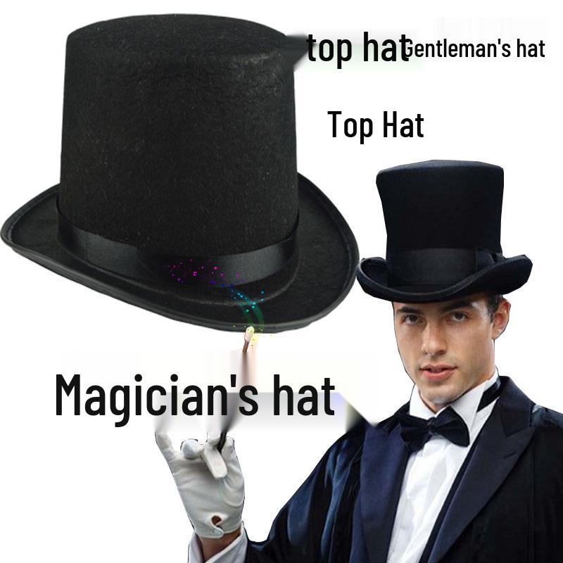Non-Woven Black Magician's Top Hat: Children's Retro Lincoln Party Hat Magic Prop