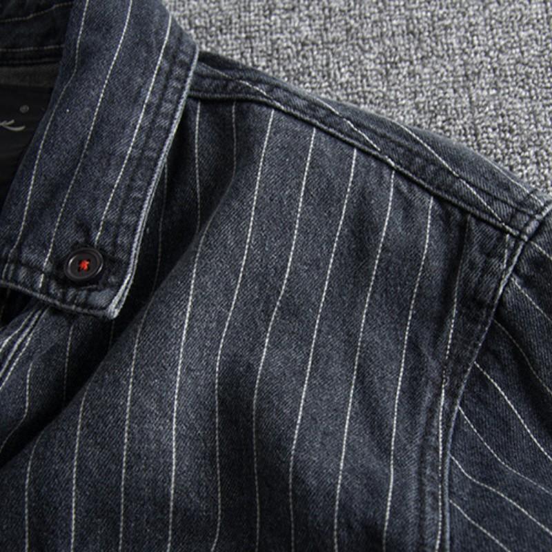 Camicia a maniche lunghe da uomo autunno e inverno, spessa, retrò britannica, a righe, marea lunga