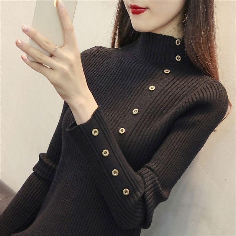 Half High Neck Sweater Base Pullover Women Long Sleeved Autumn and Winter New Korean Version Pullover Short Style, Slim Fit Knit Sweater for Outerwear