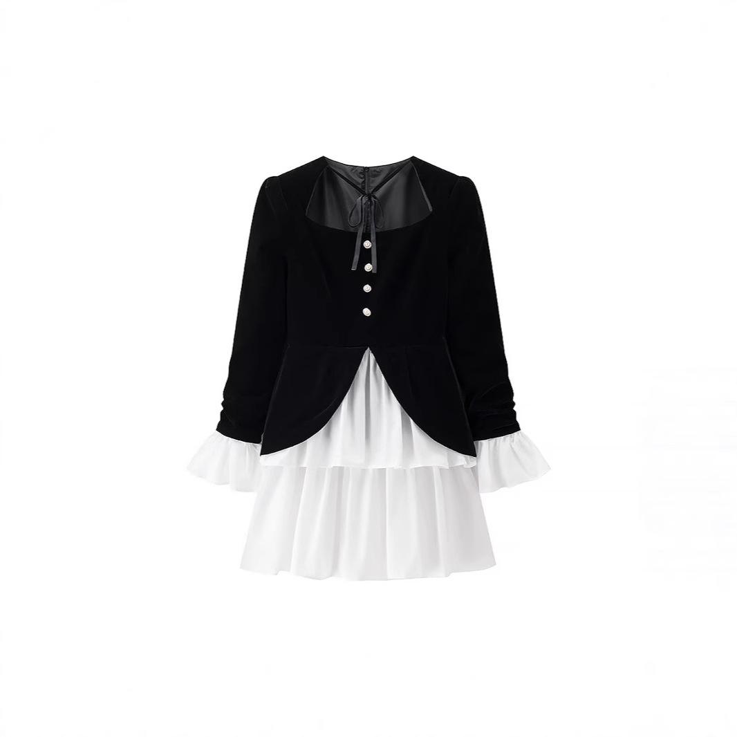 

Spring 2025 Women s High-Waisted Lace-Up Two-Piece Irregular Long-Sleeve Dress Large