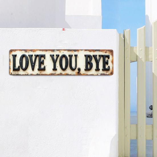 Träskylt "Love You Bye" Vintage Stil Väggkonst Gårdsstil Rustik Hängande Plakett för Vardagsrum Hall Entré Vägg Dörr Heminredning