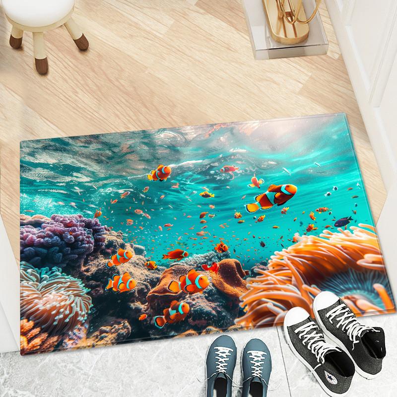 

3D Коврик для ванной с подводным миром, морскими рыбами, мягкий фланелевый, суперабсорбирующий коврик для туалета, спальни, комнатный ковер 40x60cm