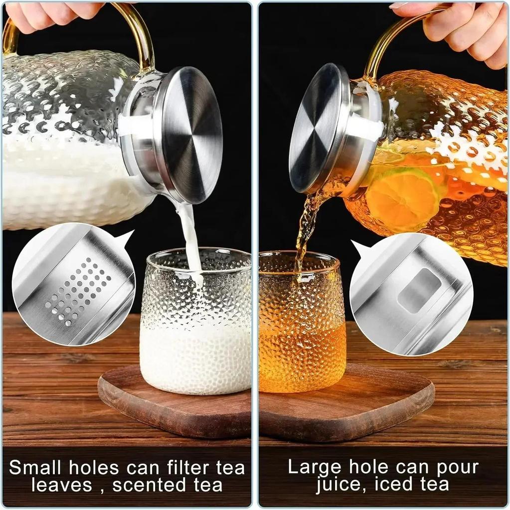 Glass Pitcher Glass Pitcher with Lid High Borosilicate Glass Heavy Duty Water Pitcher for Cold/Hot Drinks Iced Tea Juice Milk