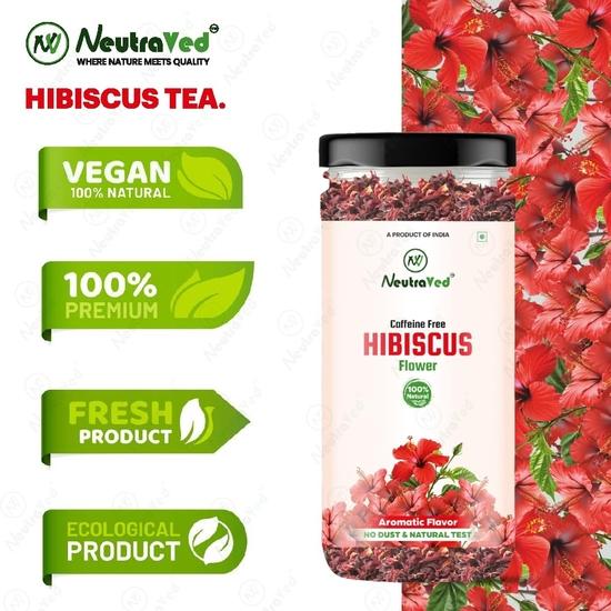 NeutraVed Hibiscus Tea 30g | Sun-Dried Sabdariffa Flower | Natural Red Color for Syrups, Cocktails & Mocktails| Reusable Pet Jar Pack of 1-30g