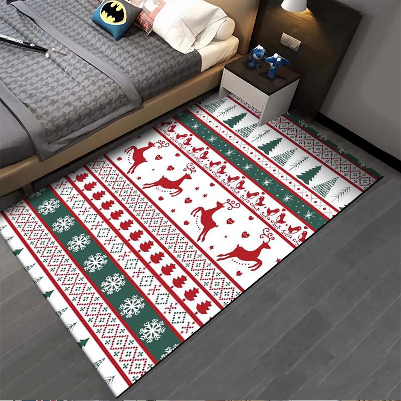 Christmas-Inspired Carpet with Reindeer, Snowflakes, and Trees Pattern Suitable for Use As an Anti-slip for Living Room Bedroom Sofas