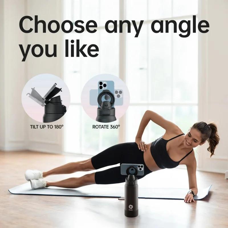 Thermos Bottle Stainless Steel Sports Water Bottle with Magnetic Phone Holder Insulation Cup Outdoor Sports Fitness Drinkware