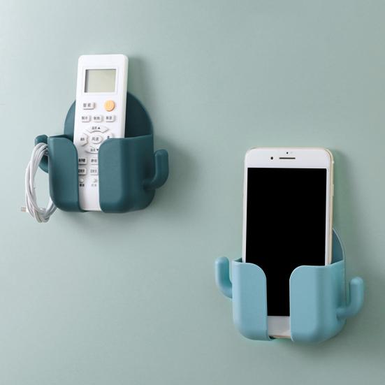 Soporte de pared para teléfono, autoadhesivo, sin perforaciones, antideslizante, carga, caja de almacenamiento multifunción con percha para sala de estar