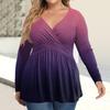 Women's Plus Size Shirt Long Sleeve  Print Top Pleated Casual V-Neck Top