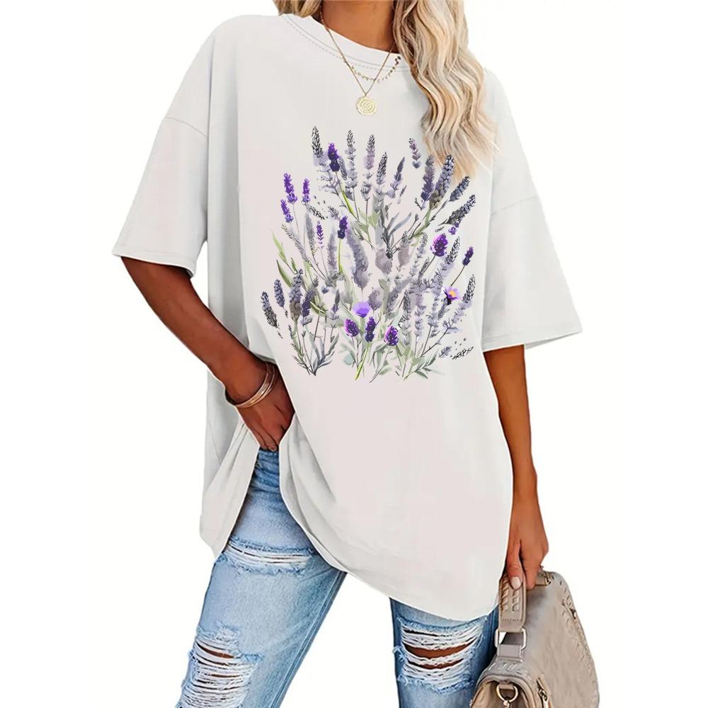 Fashion Floral Print round Neck Short Sleeve Top for Women Elegant Casual Women s T-Shirt M