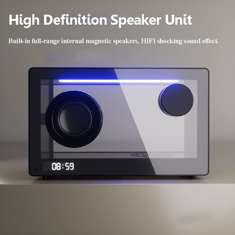Haut-parleur Bluetooth Rétro Portable Barre de Son Transparente Sans Fil Boîte à Musique avec Lumière d'Ambiance Colorée Appel Mains Libres Lecteur de Musique