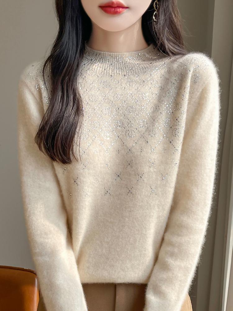 Women's Cashmere Sweater Qinghe Cashmere 30% Cashmere 70% Wool Autumn and Winter Cashmere Pullover Soft and Warm