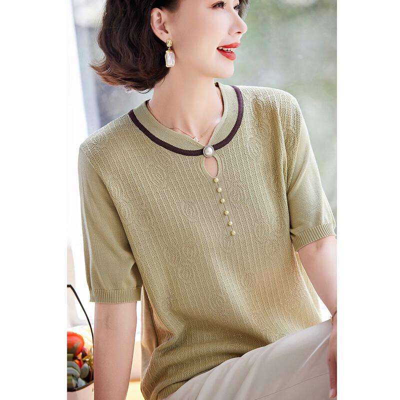 Vergangenes Damen Sommer Dünnstrick V-Ausschnitt T-Shirt