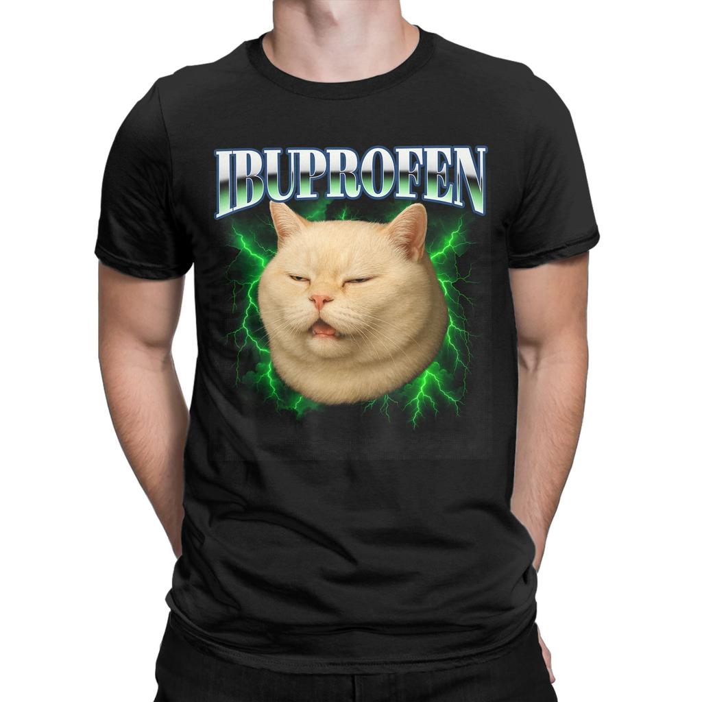 Ibuprofen Cat Meme Funny Retro Classic Funny 100% Cotton T-Shirt Tops Tees For Men