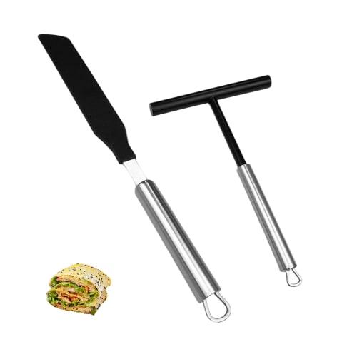 ADOFUN Crepe Spatula, Stainless Steel, for Homemade Crepes and Pancakes, T-Shaped Crepe Spatula and Pancake Tool, Crepe Tool, Kitchen Utensil Tool, Pe