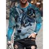Spring and Autumn Round Neck Wolf Graphic 3D Printed Top Fashionable Casual Long Sleeved Men's T-shirts