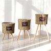 Nordic Rattan Straw Flower Basket with Wooden Stand for Indoor Decoration