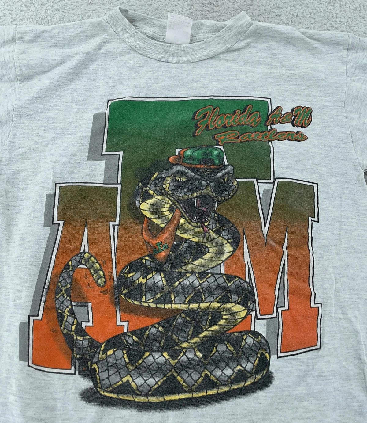 

Vtg Florida A&M Rattlers Hip Hop Snake T-Shirt Large Gray Cartoon NCAA Football 4XL
