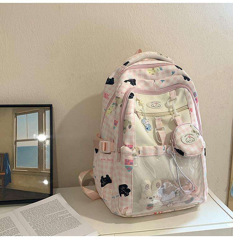 Schoolbag Japanese cute girl milk whirring mini backpack female Korean version dopamine plaid cartoon small bar pain bag