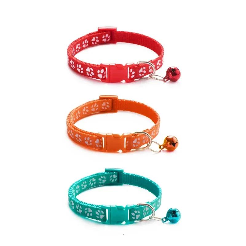 1/3/6/12/18 Peças Coleira Sino para Gato de Estimação Quente Coleira para Cachorro Estampada Gato Multicor Opcional Anel de Pescoço Coleira de Corda para Gato Suprimentos para Animais de Estimação