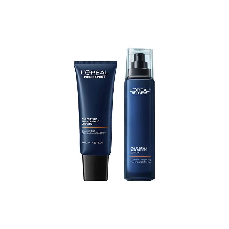 Loreal Paris Men s for Youthful Skin Firming Mens Skin Care Set - Youthful Muscle Purifying Cleansing Milk 130ml Youthful Skin Firming Lotion 145ml коричневый