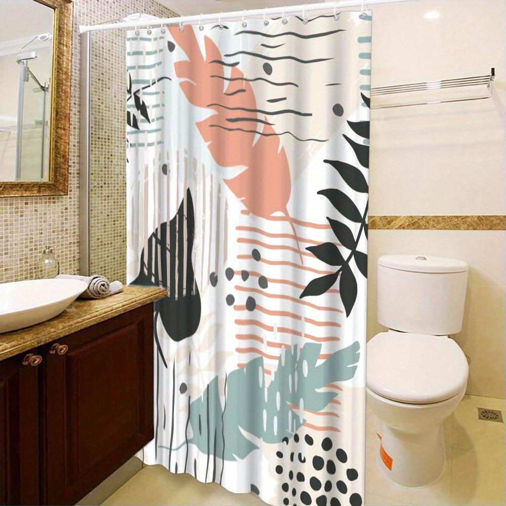Modern Abstract Geometric Shower Curtain - Polyester, Machine Washable, Unlined, 12 Hooks, All-Season Floral Theme, Easy Install