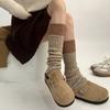 Womens Winter Warm Ribbed Knit Leg Warmers Japanese Style Harajuku Vintage Colorblock Long Boot Socks Thermal Leg Cover