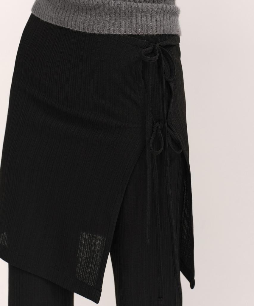 MUSINSA STANDARD WOMAN Women'S Vertical Textured Wrap Skirt Jersey Pants [Black]