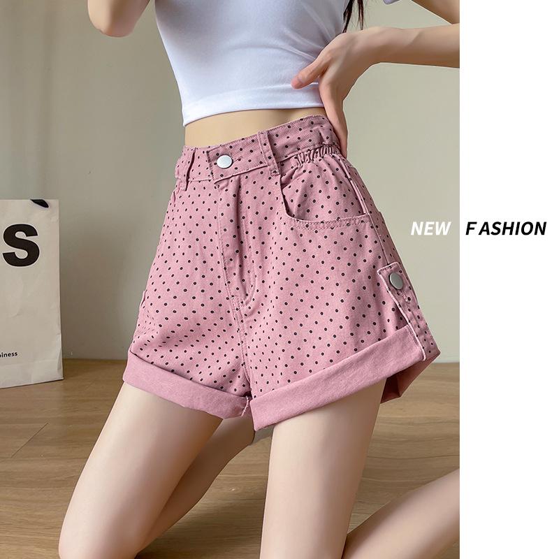 

Женские джинсовые шорты А-силуэта с высокой посадкой 2024: Приталенный крой, Подвернутые рукава, Летний стиль Extra Large розовый