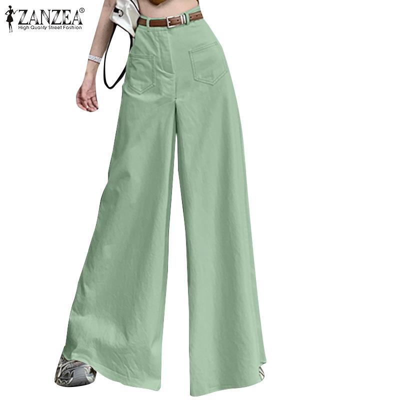 

ZANZEA Женские повседневные однотонные широкие брюки на молнии