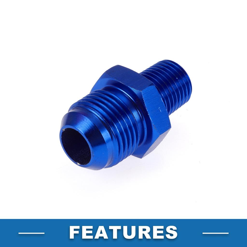 Ein ABSOPRO Reduzier-Schlauchanschluss-Adapter mit Bördelanschluss TF AN8 1/4 NPT Kraftstoffleitungsverbinder Aluminium Blau