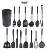 Black Stainless Steel & Silicone Handle 15-Piece Kitchen Utensil Set with Storage Bucket