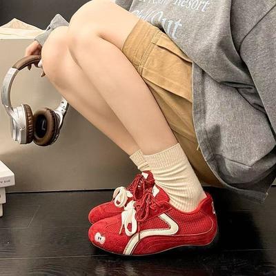 Niche Design Red Platform German Training Shoes, New Original Inner Height Increase Casual Soft Leather Retro Sports Shoes