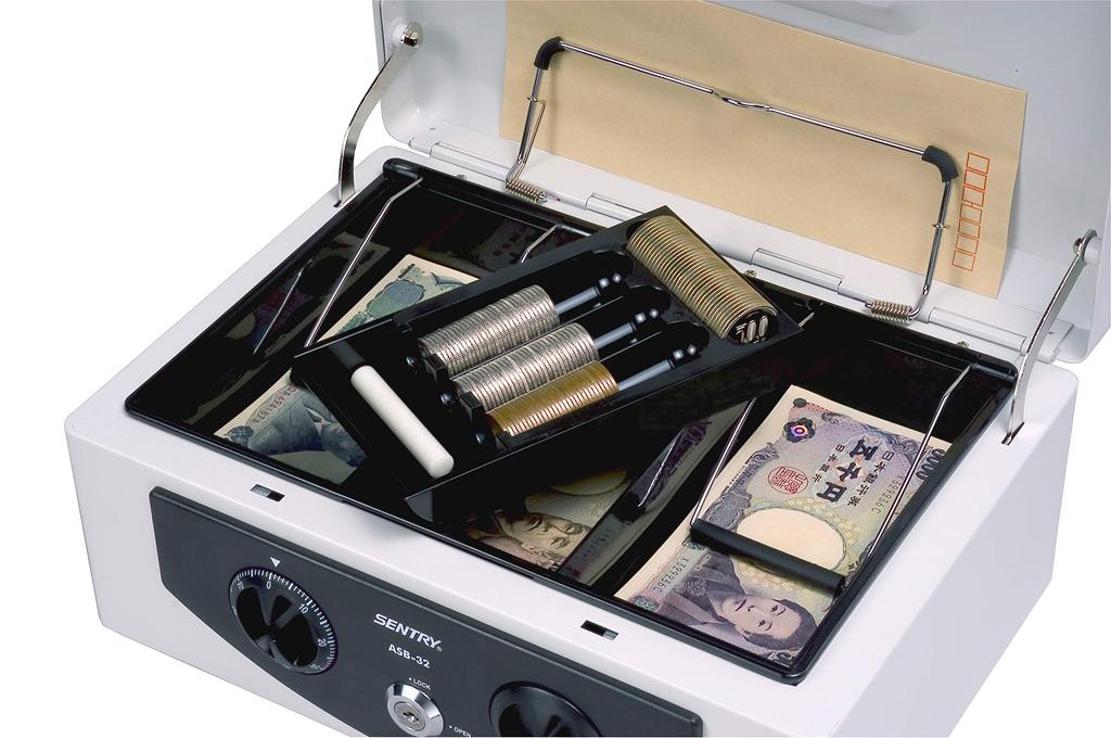 SENTRY Portable Small Cash Storage Box with B5 Dial and Key Coin Light Gray ASB-32 Safe, Box, Key, Size, Lock, Case, One-Touch Open,