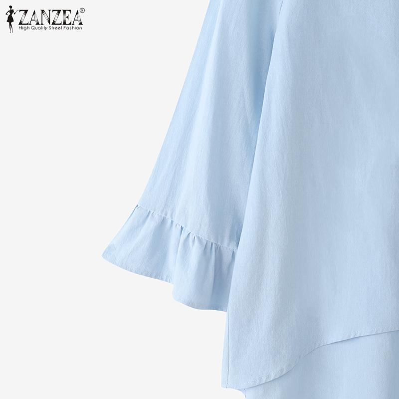 ZANZEA Women Casual Round Neck Loose 3/4 Sleeve Cotton Blouse