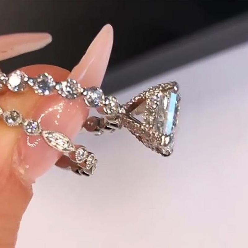 Huitan Creative Wedding Sets Rings Women Fashion Double Stackable Design Brilliant Square White Cubic Zirconia Ring  Jewelry