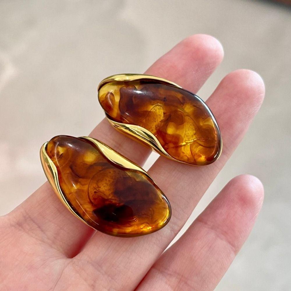 Stainless Steel Geometric Shape Rings Color Resin Vintage Finger Rings Women Earrings  Jewelry Gift