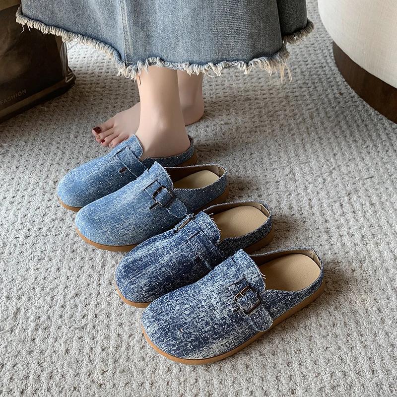 Fashionable Anti-slip Outdoor Flat Shoes for Summer Round-headed Low-cut Sexy and Comfortable Women's Closed-toe Slippers