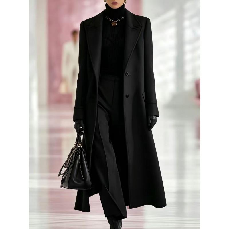 Trench da Donna in Misto Lana Manica Lunga Monopetto Lunghezza Media Cintura da Legare Capospalla Casual Stile Coreano