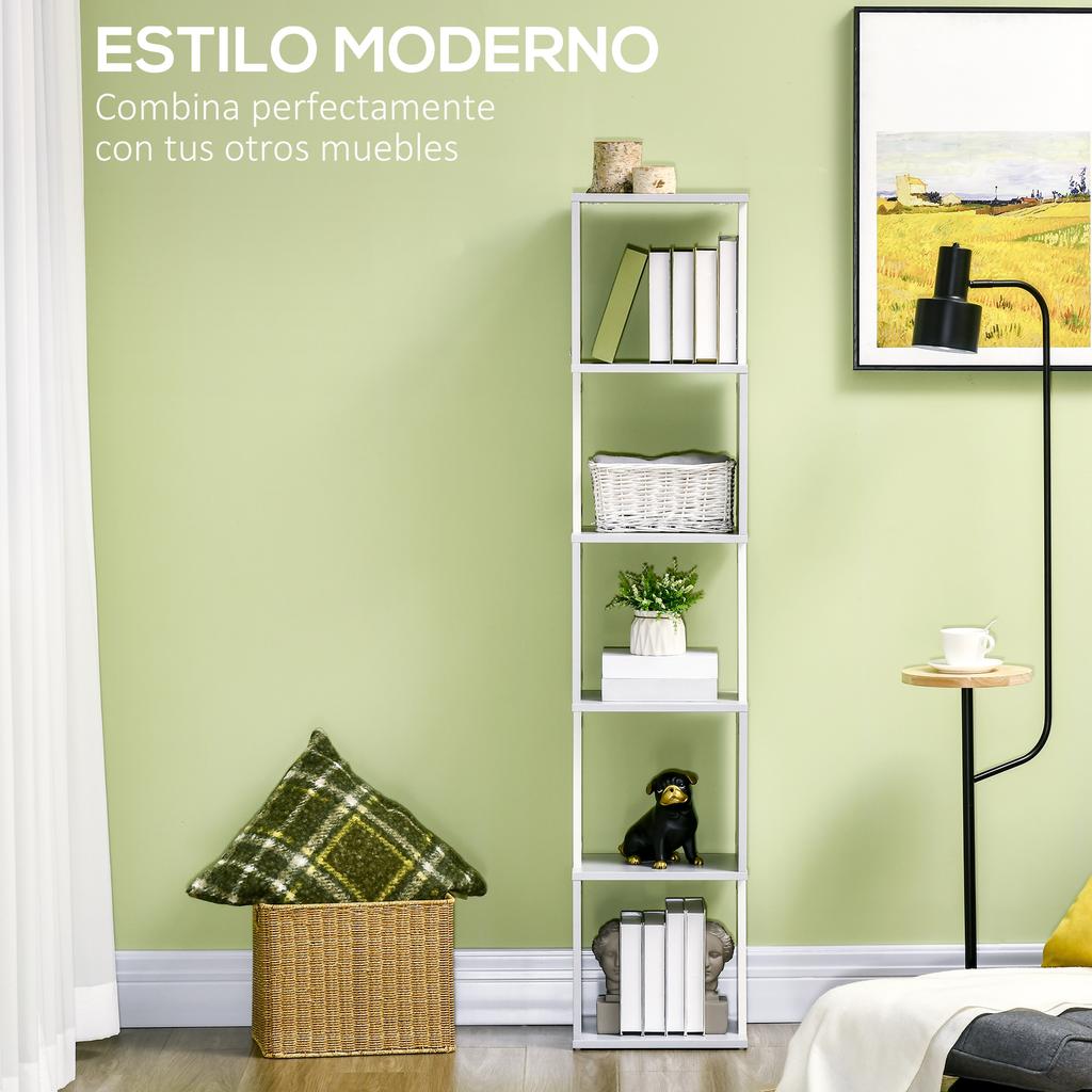 Modern 5-Tier Bookshelf, Freestanding Bookcase Storage Shelving for Living Room Home Office Study, White and Light Grey