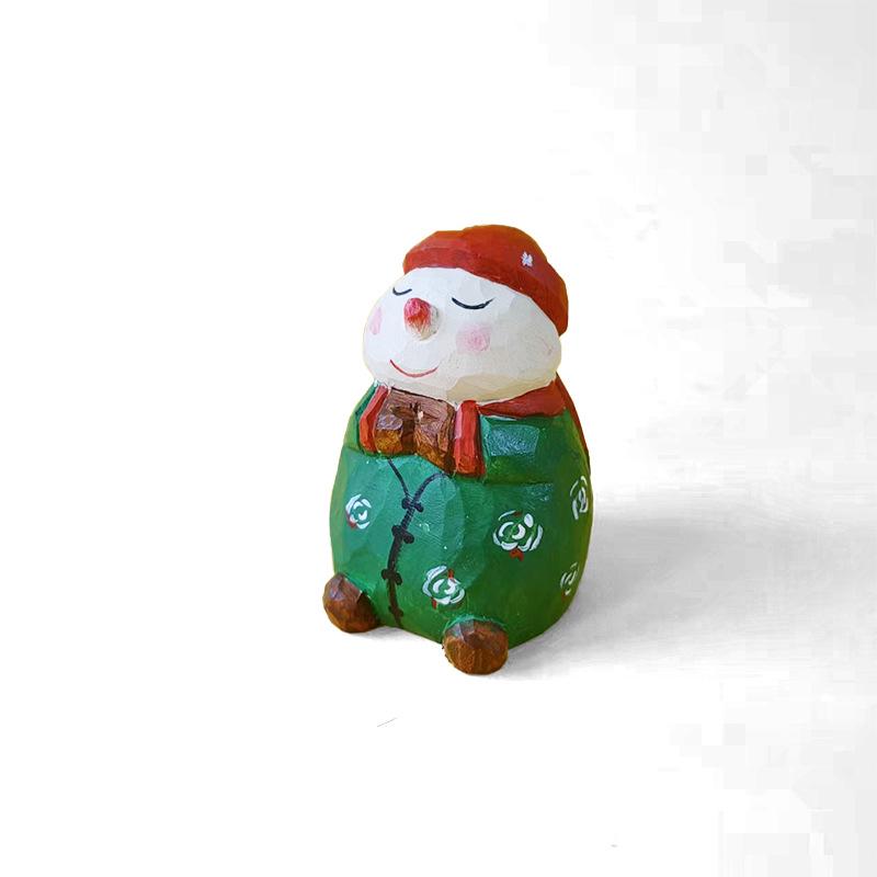 Handmade Solid Wood Animal Figurines: Kitten, Chick, Elephant, Snowman